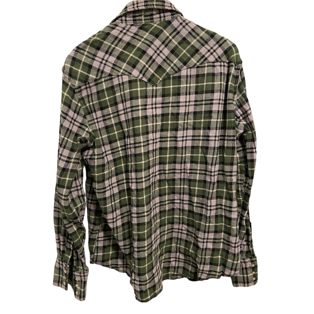 Wrangler snap front green plaid LS size large EUC